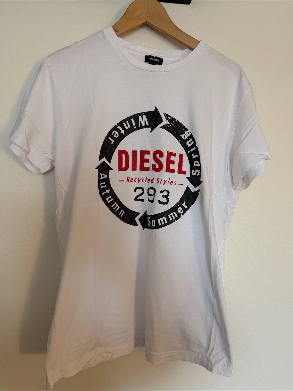 Diesel White Short Sleeve Tee with Red & Black Graphic